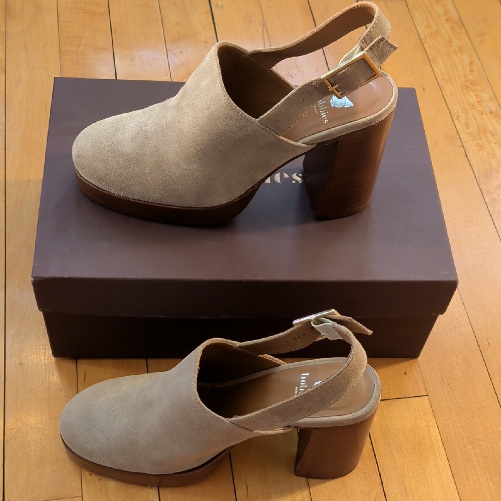 Bobbies Leather Savannah Mules in Taupe Mohair
